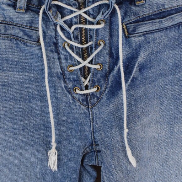 Pilcro by Anthropologie The Icon Lace-up Lightwash Denim Flare Jeans Size 27 - Picture 6 of 10